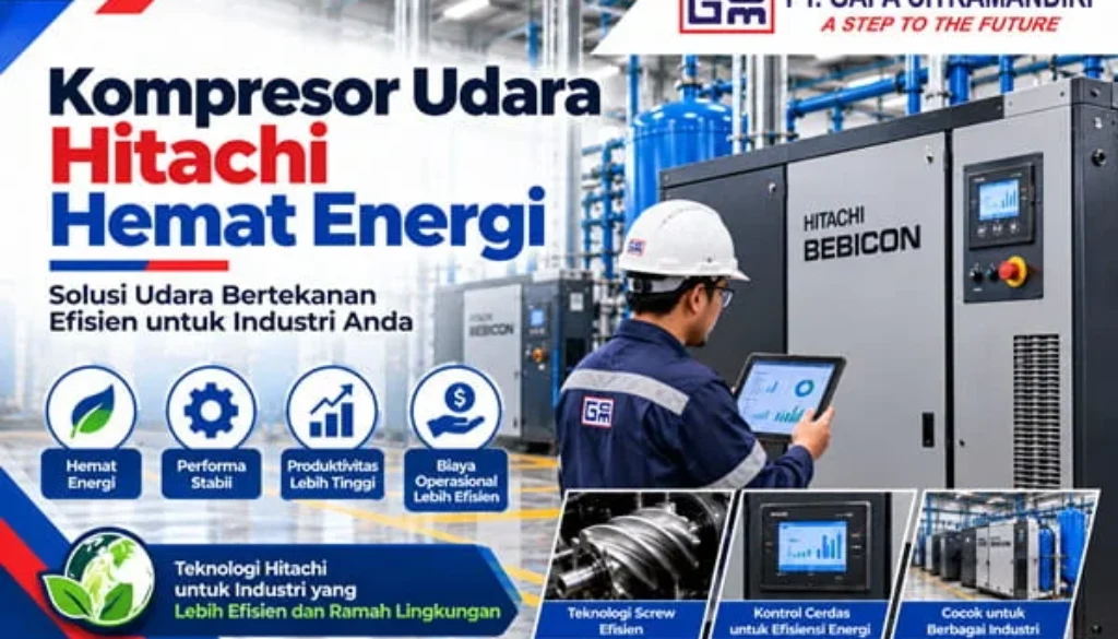 Hitachi Energy-Efficient Industrial Compressor Banner